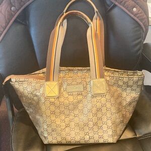 Gucci Brown and Gold Monogram Tote